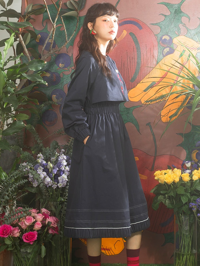 Lily Embroidery Layered Design Waist Shape One-piece