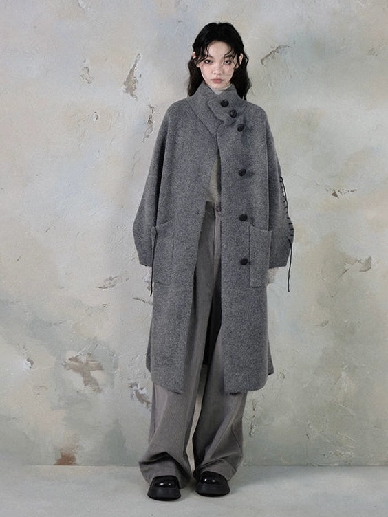 High-Neck Loose Long Soft Waxy Coat
