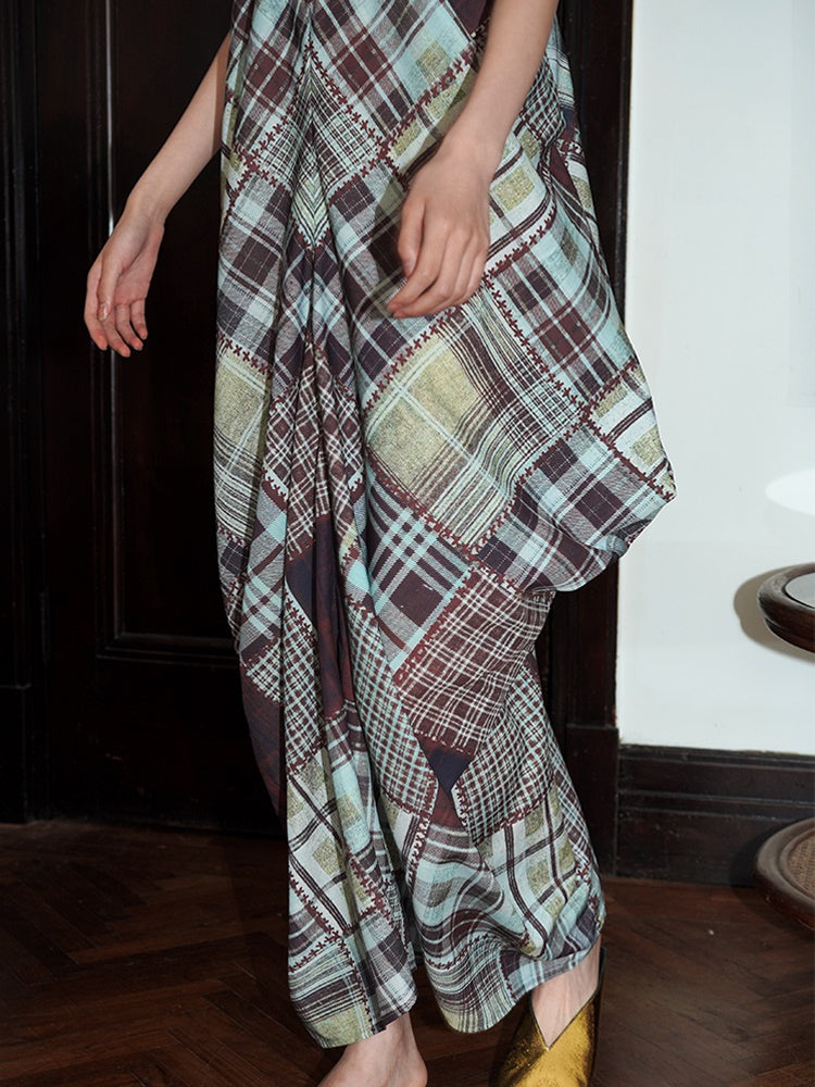 Multi Check Long Slip Dress