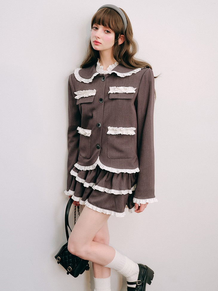 Lace Stitch College Taste Jacket & Puffy Skirt