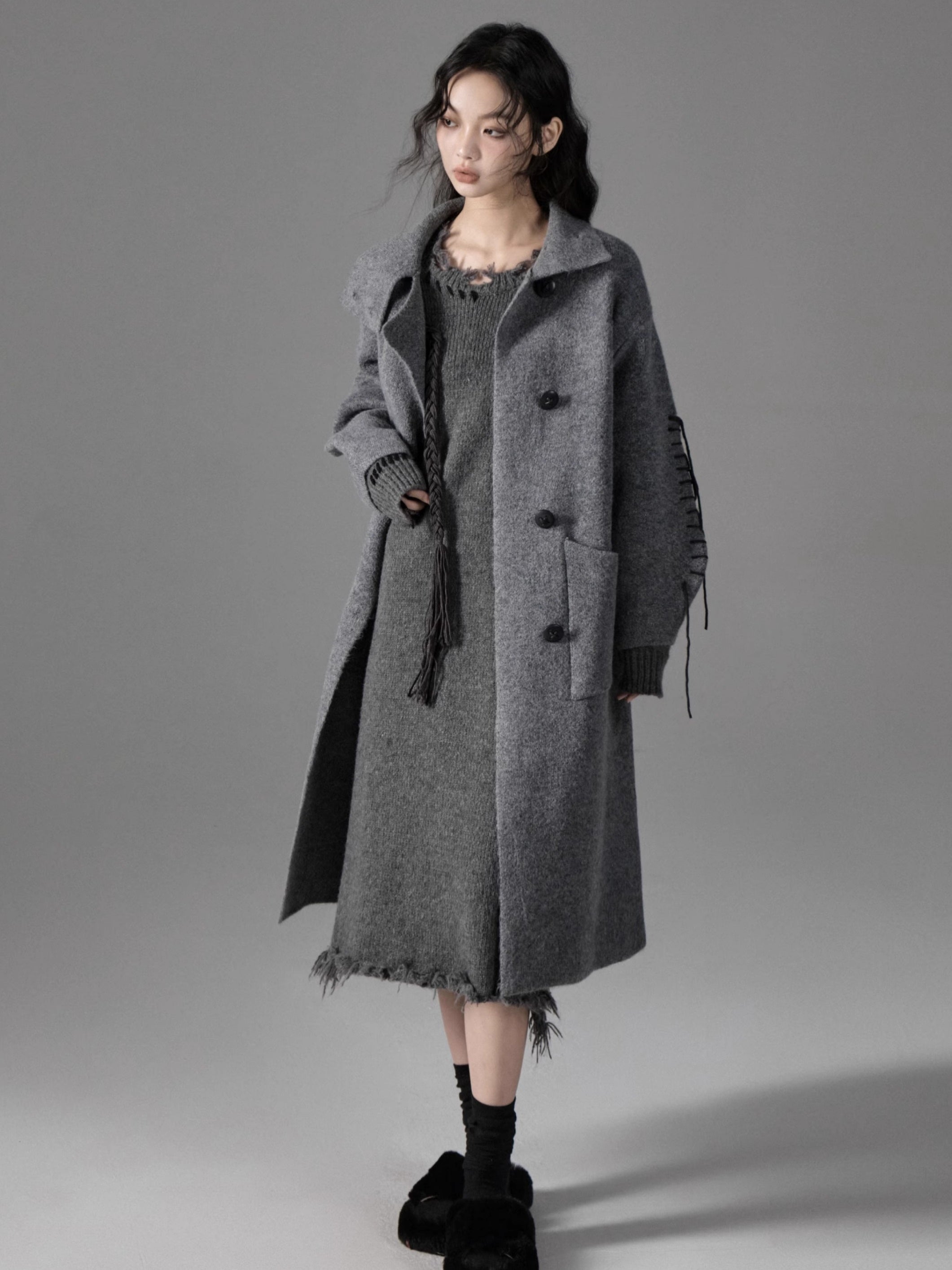 High-Neck Loose Long Soft Waxy Coat