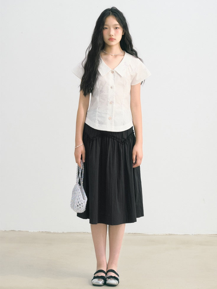 Flat Collar Waist Shape French Sleeve Shirt