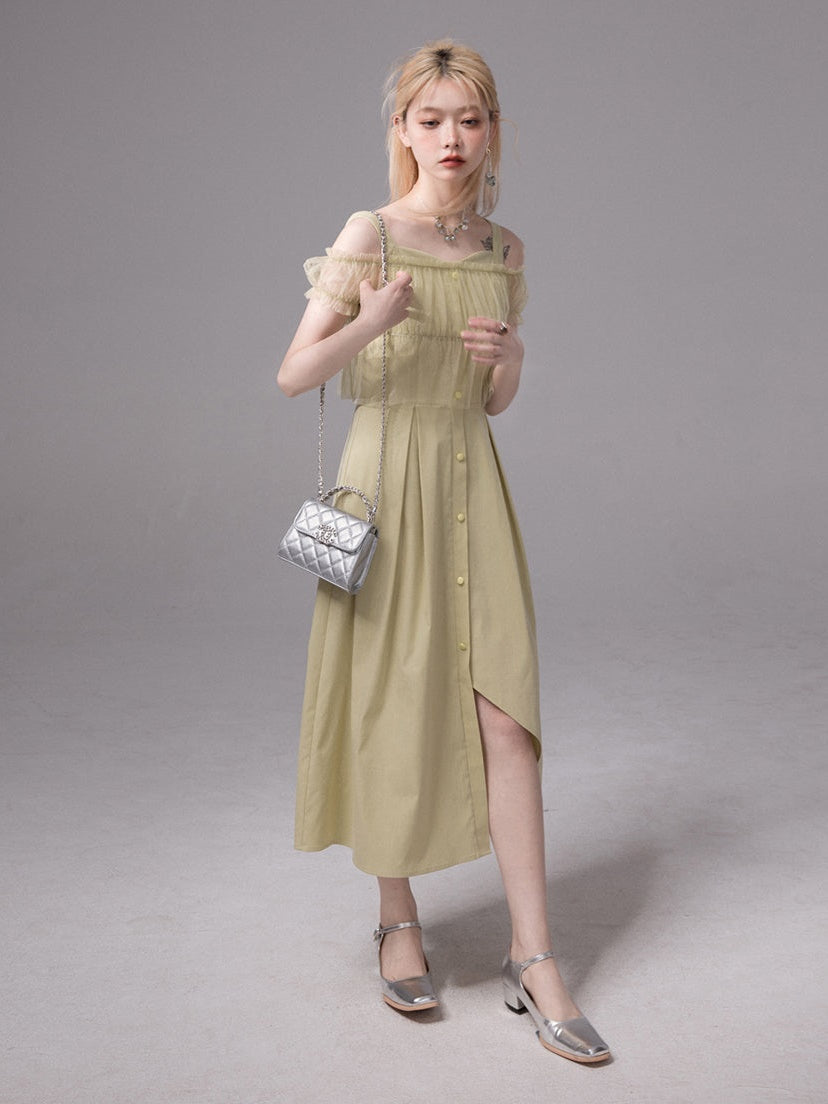Mesh Sheer Top & Irregular Hem Sundress One-piece Set-up