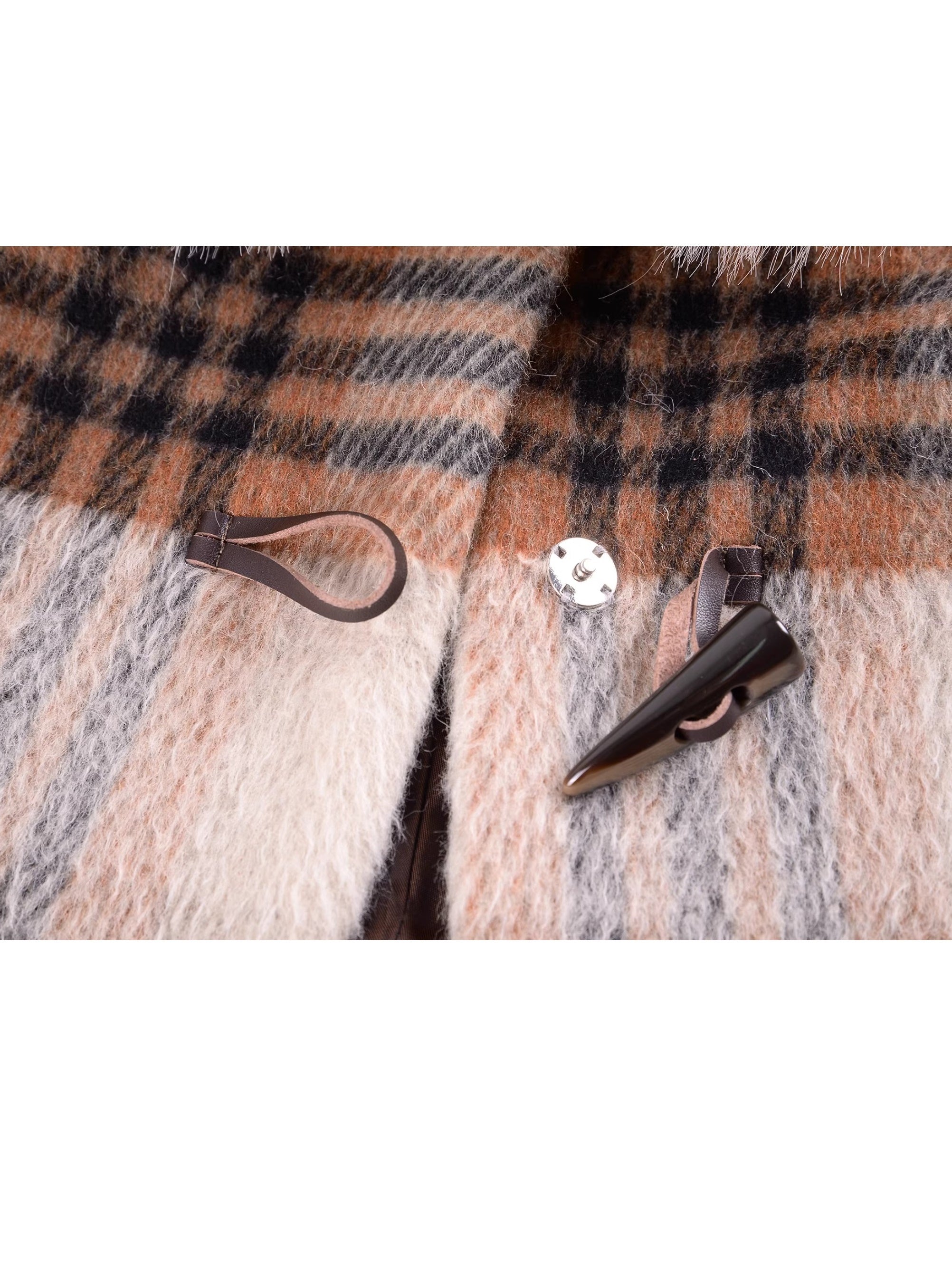 레트로 격자 무늬 푸라 짧은 재킷 및 모피 가장자리 치마