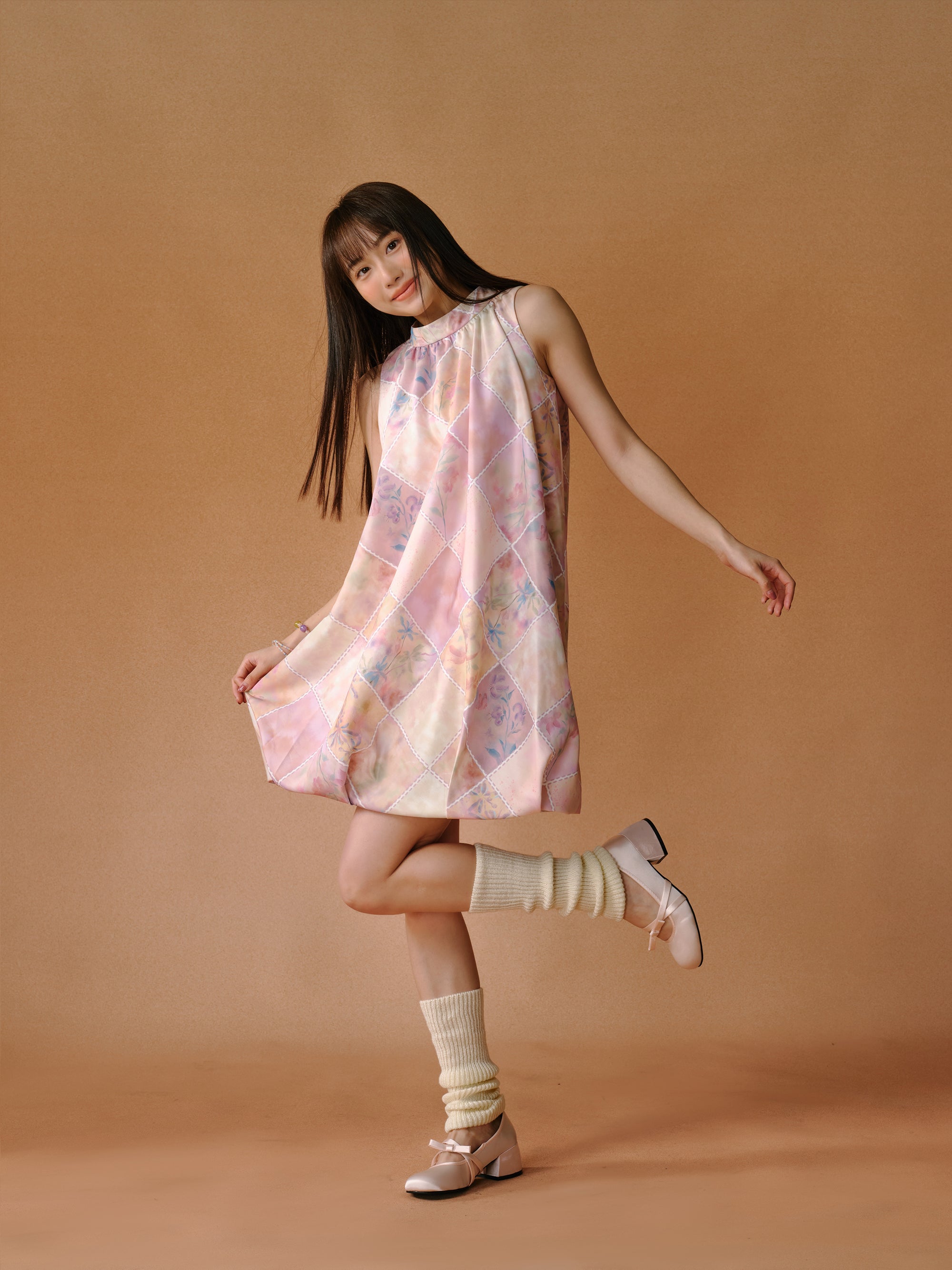 Plaid Floral Blooming Sleels Robe courte