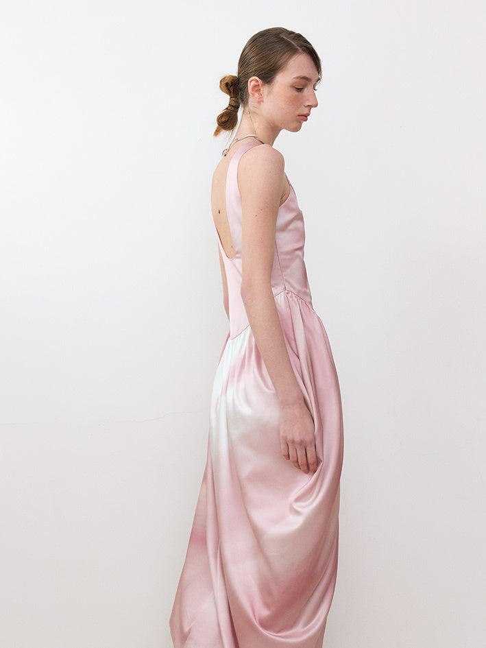 Mudged Print Dreimetrie Rückenfreies Kleid Kleid