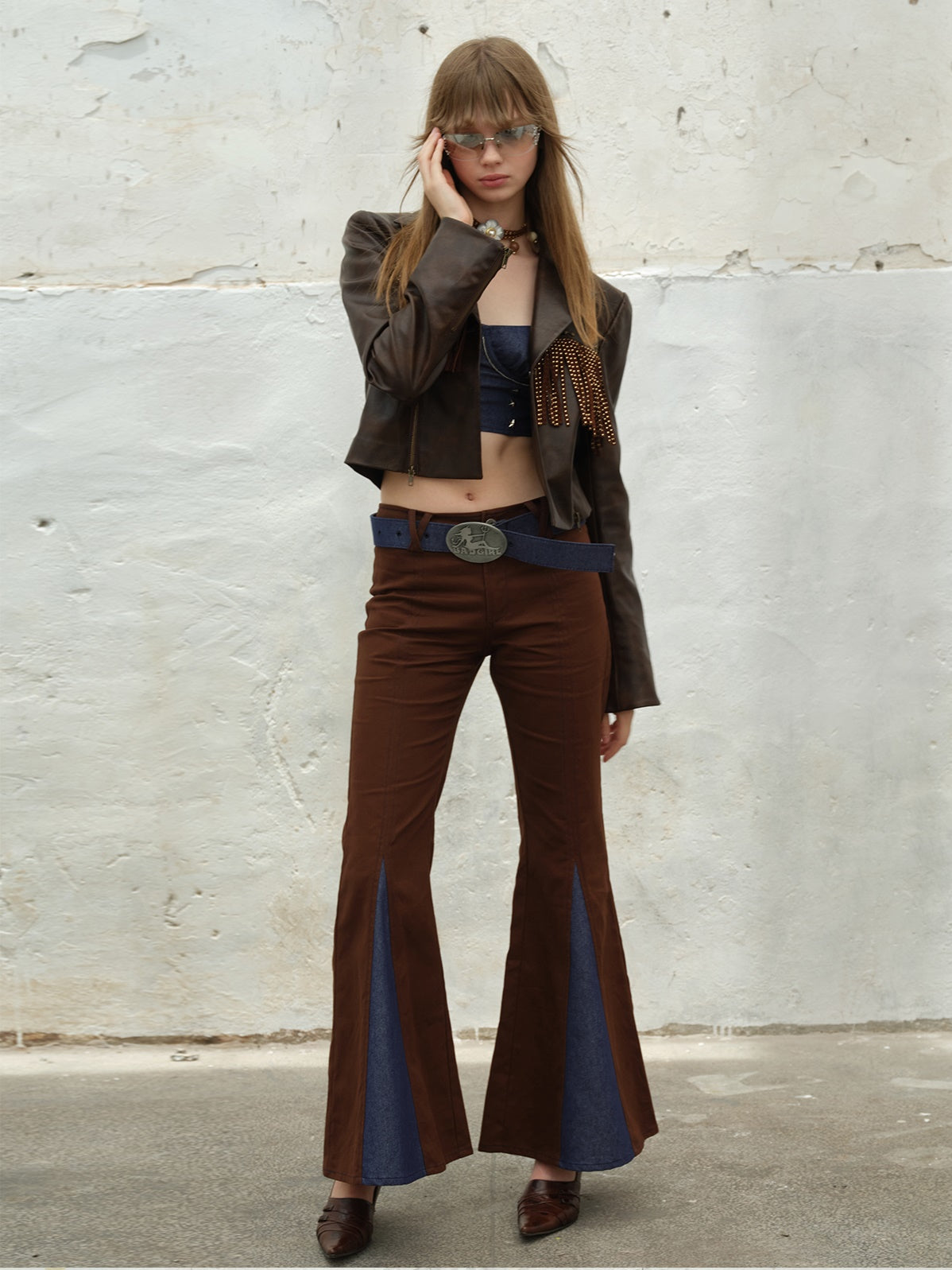 Kurzjacke mit Quasten -Design Leder