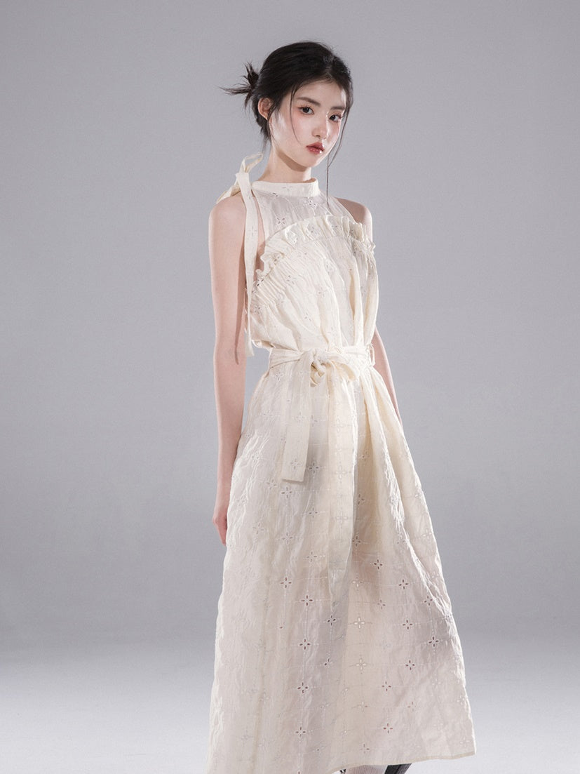 Hollow Cutwork Lace Hanging Neck One-piece
