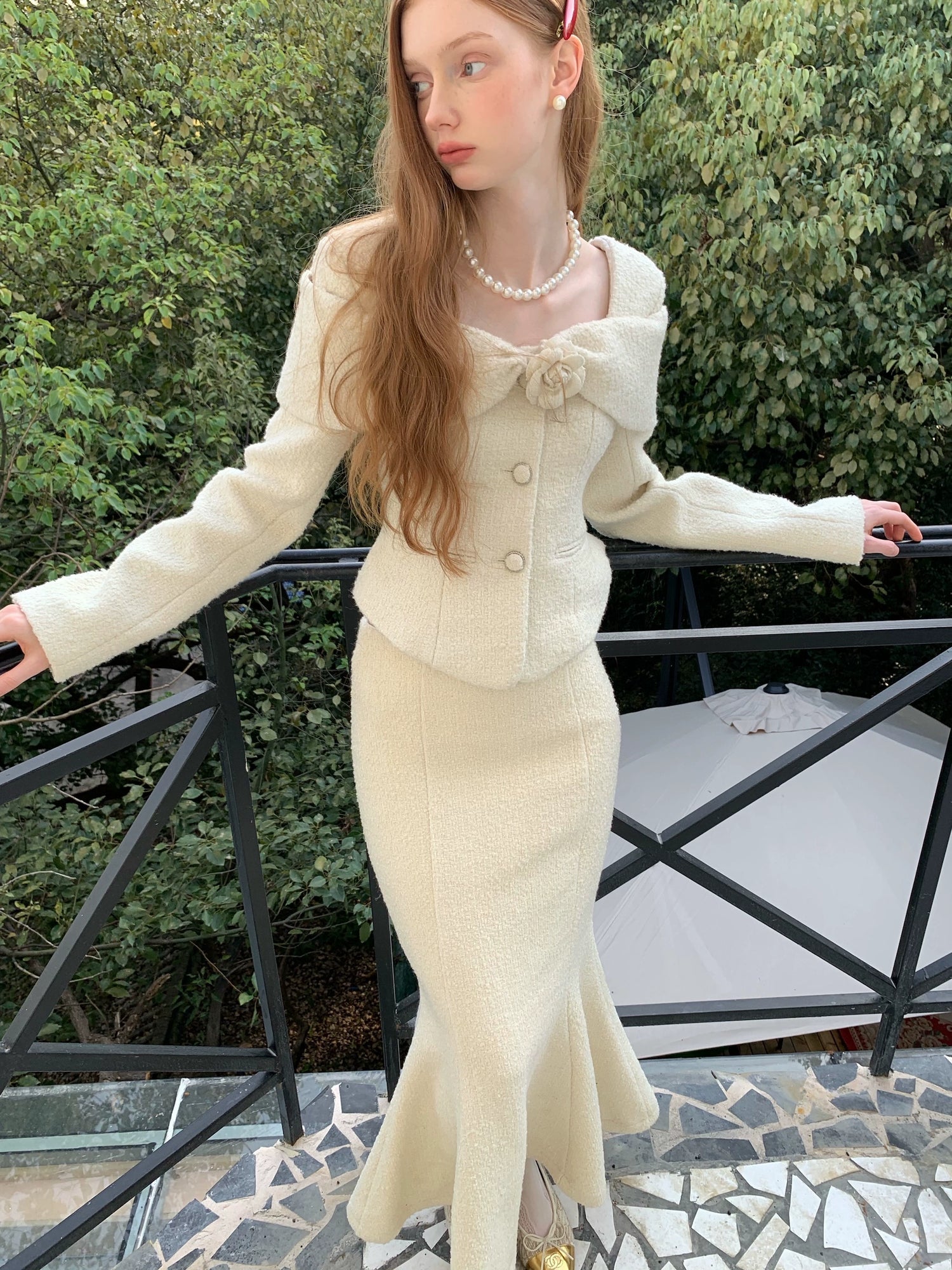 Woven Shag Retro Tweed Jacket & Short & Long Skirt