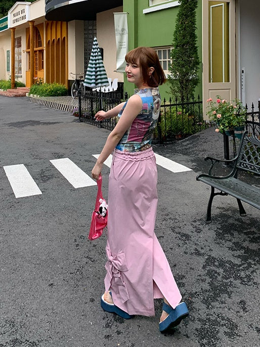 Ribbon Low-waist Tooling Long Skirt