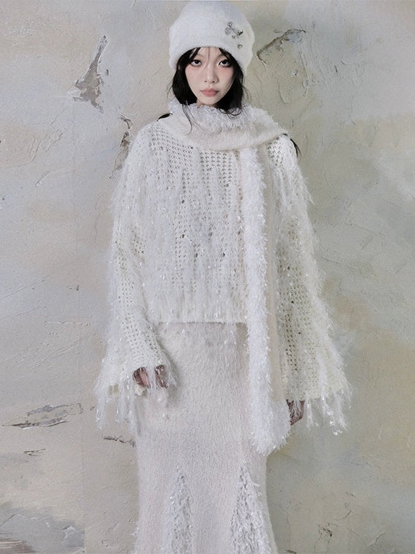 Tassel Feather Stitching Muffler