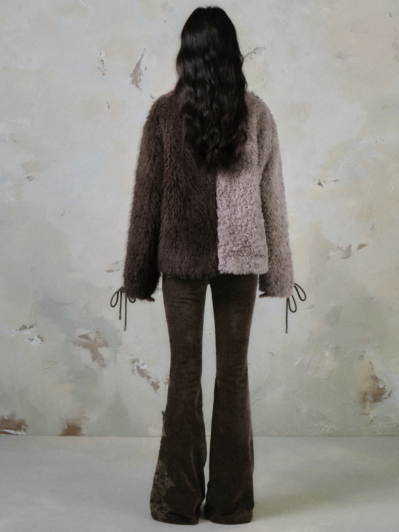 Lace Stitch Elastic Slim Velvet Bootcut Pants