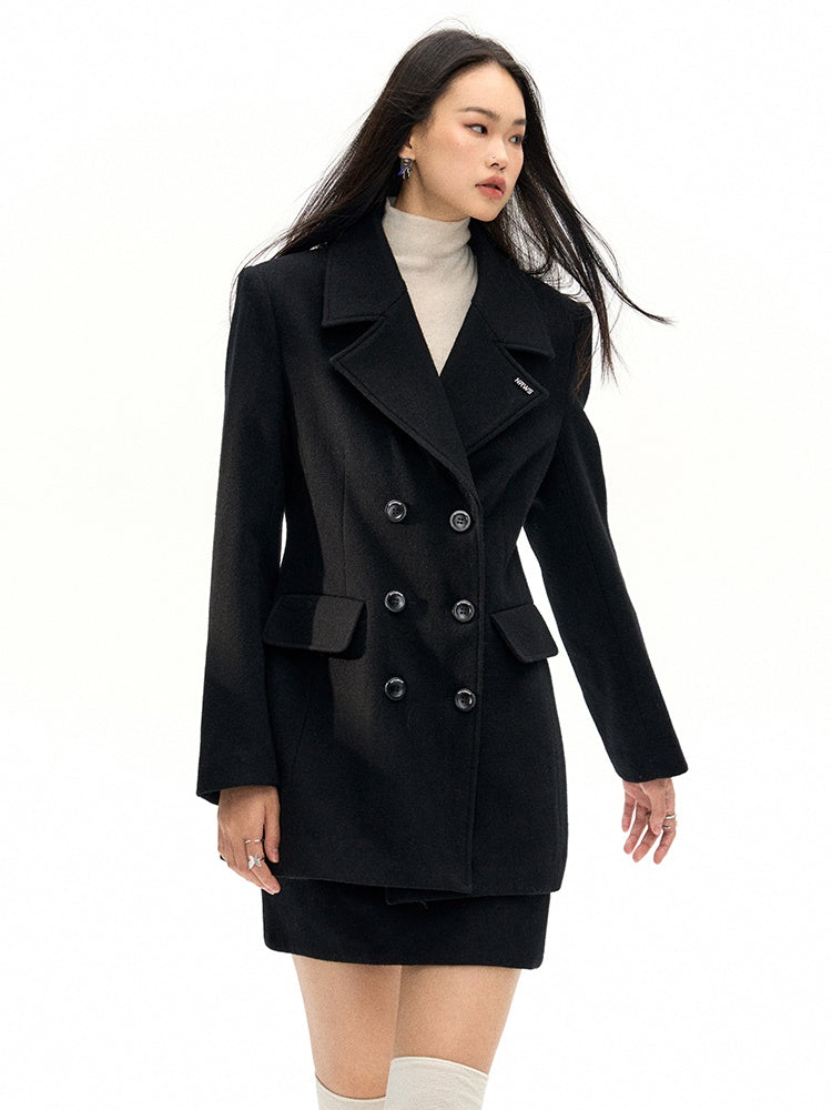 Double Button Wool Coat & Mini Skirt