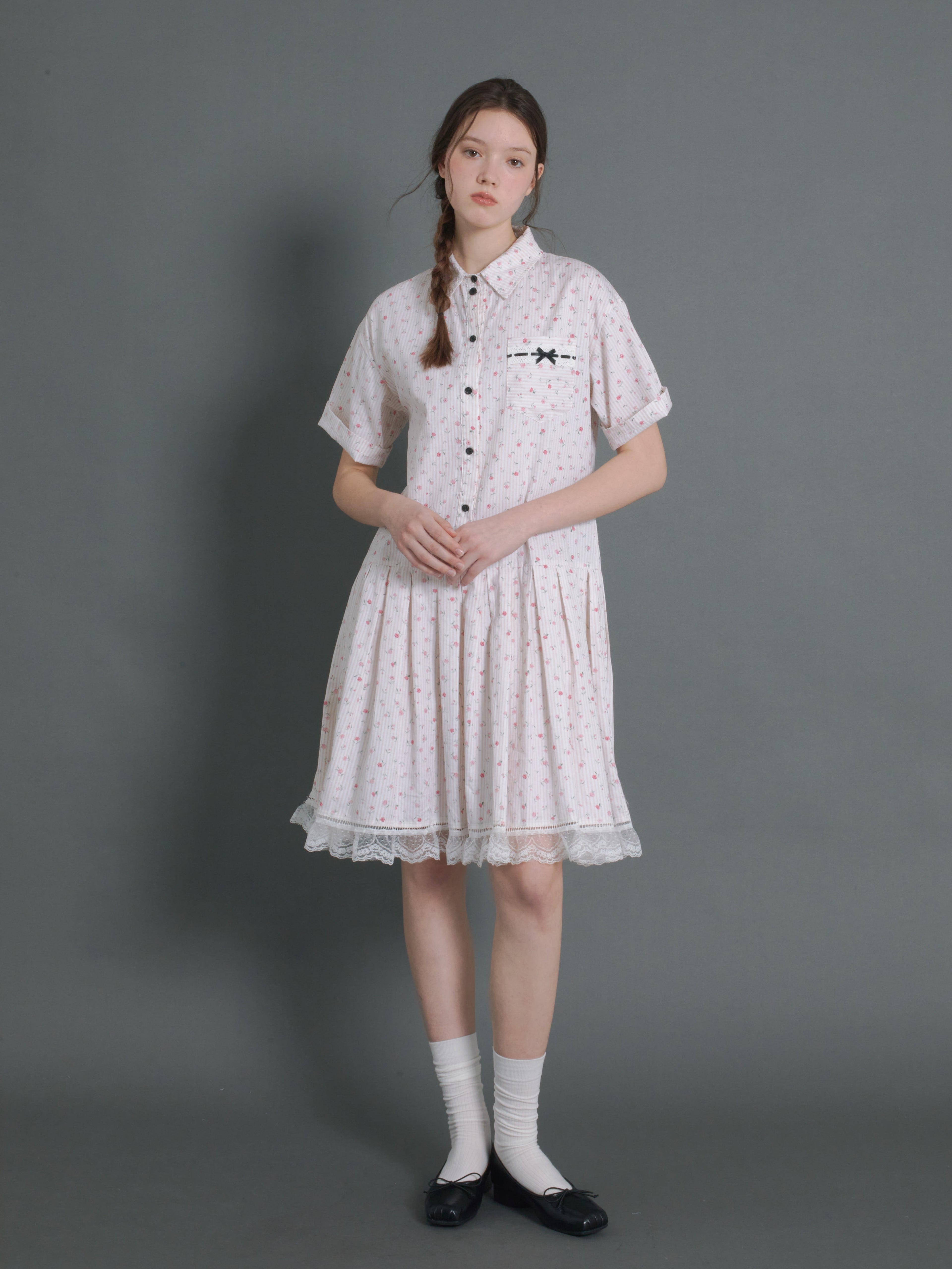 Floral Vertical Stripes Low-Waist Shirt One-piece