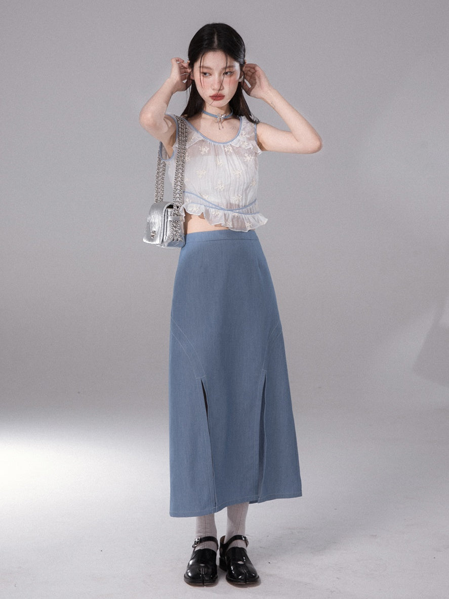 Embroidered Sleeveless Tulle Top & Tube Top