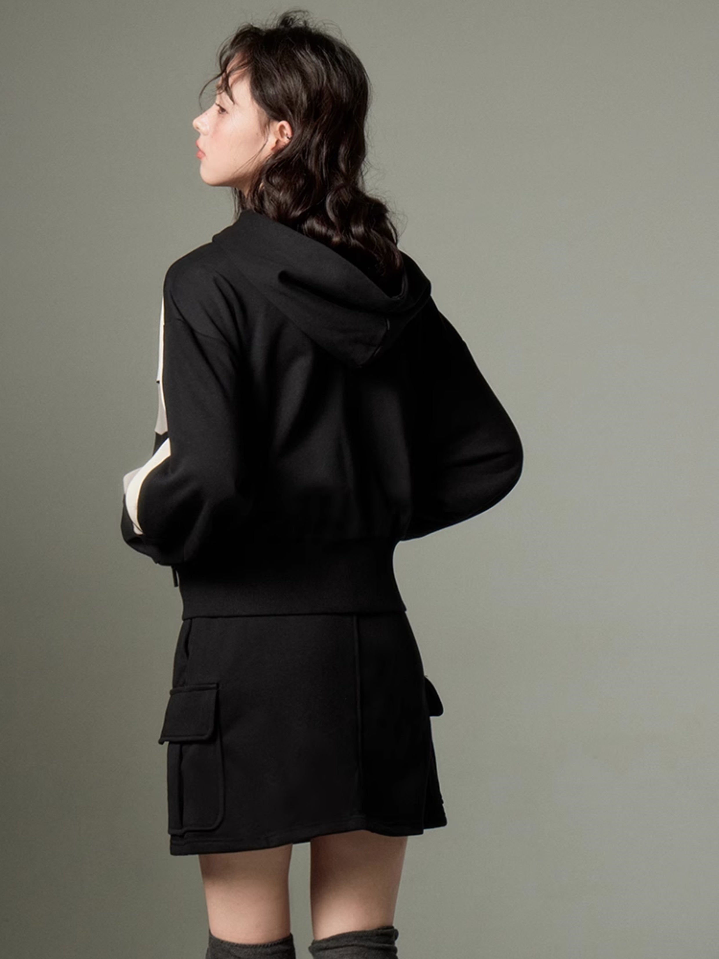 Sports Style ZIP-up Hoodie & A-Line Skirt