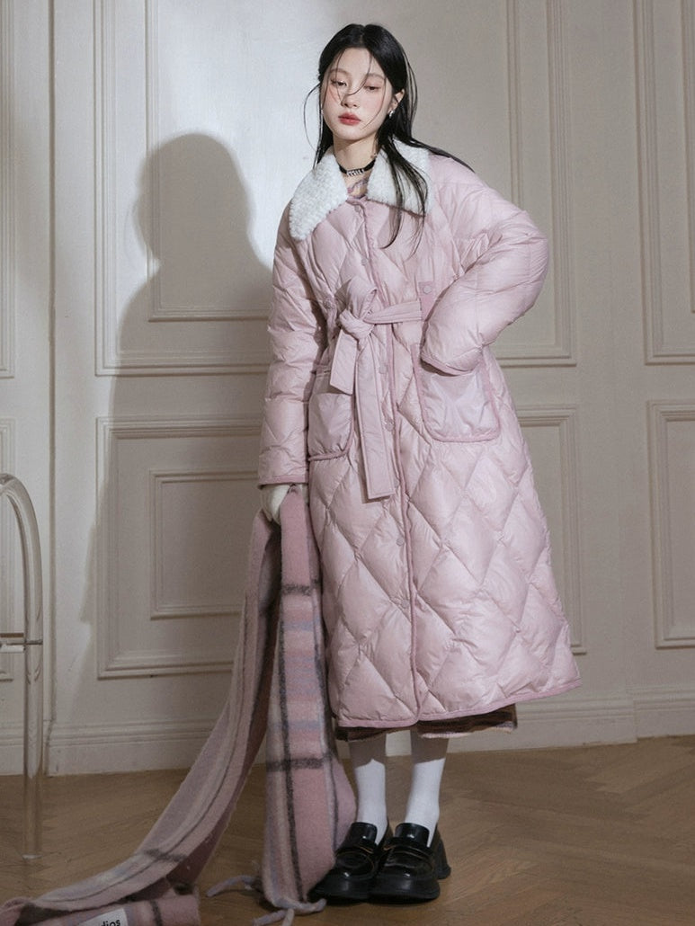 Diamond Stitch Long Down Jacket