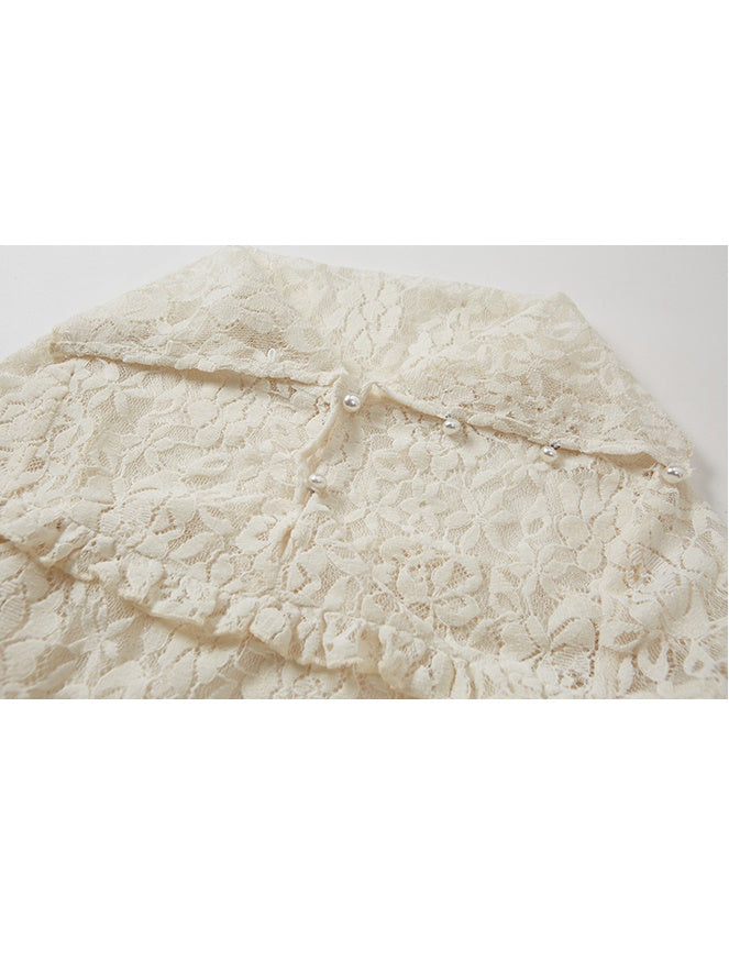 Lace High-Neck Peplum Design Top & Embroidered Lace Skirt