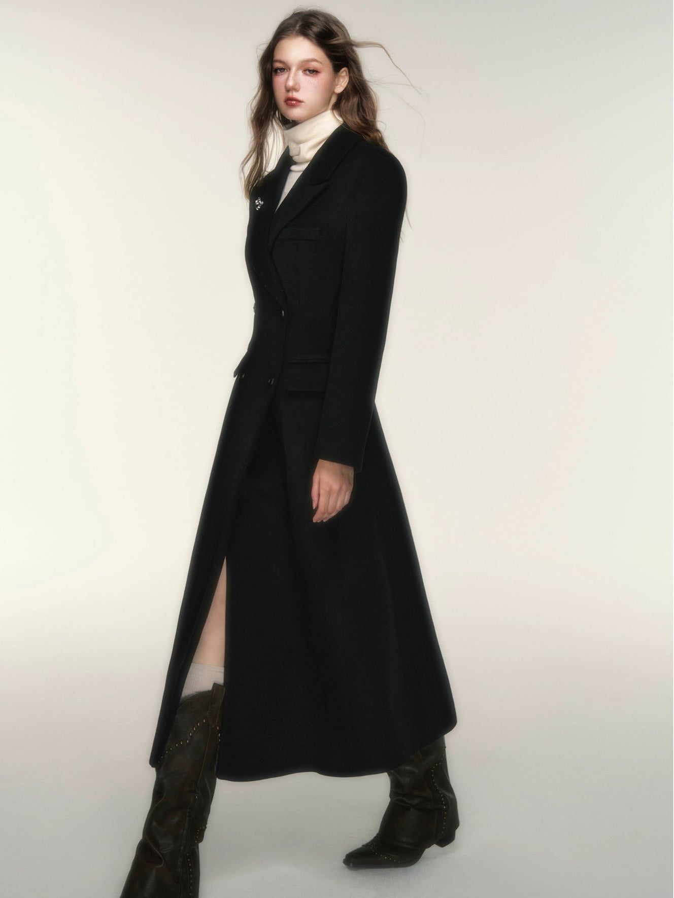 모래 시계 허리 더블 버튼 롱 코트