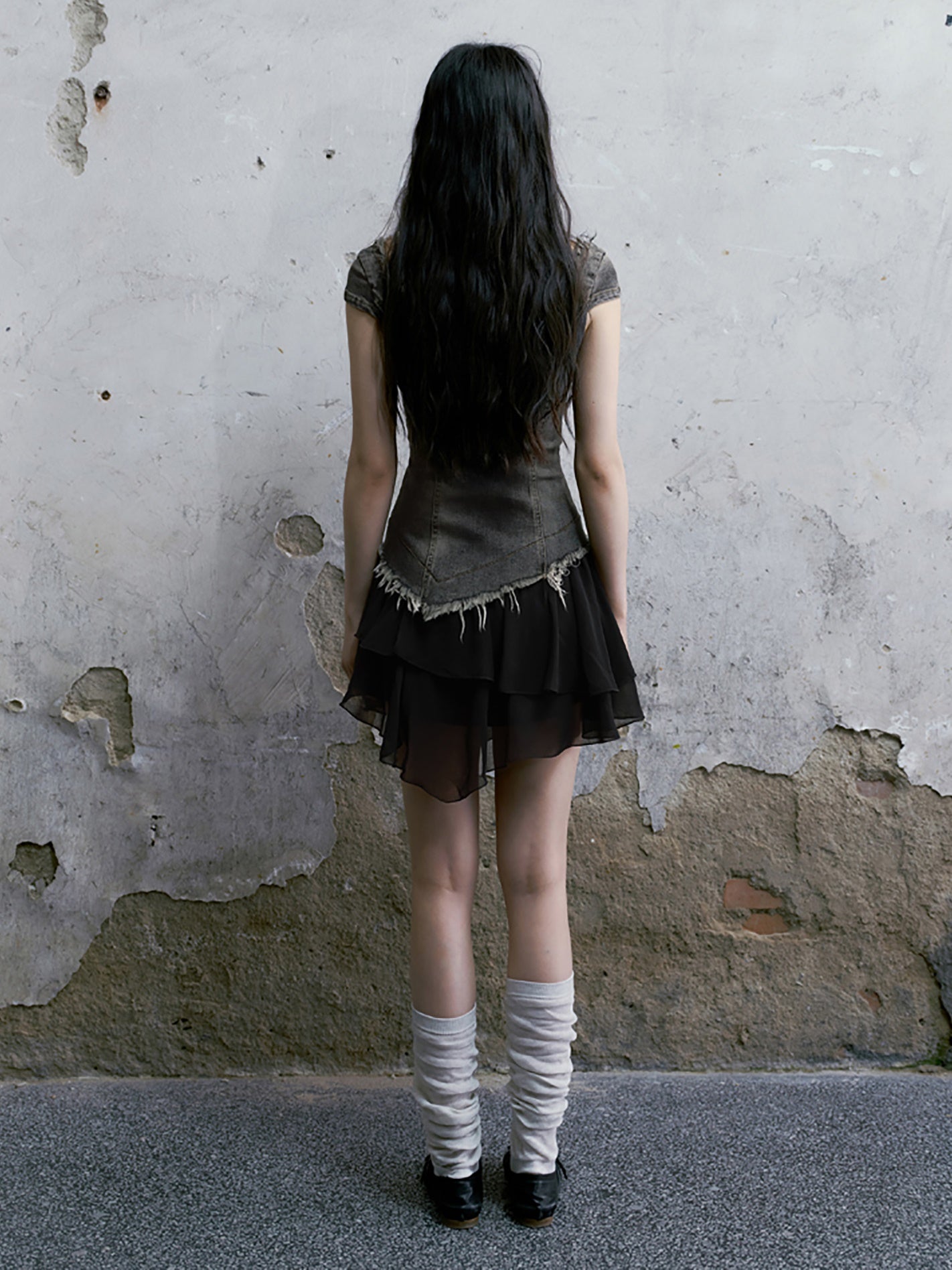 데님 스 플라이 싱 플라잉 슬리브 짧은 일체형