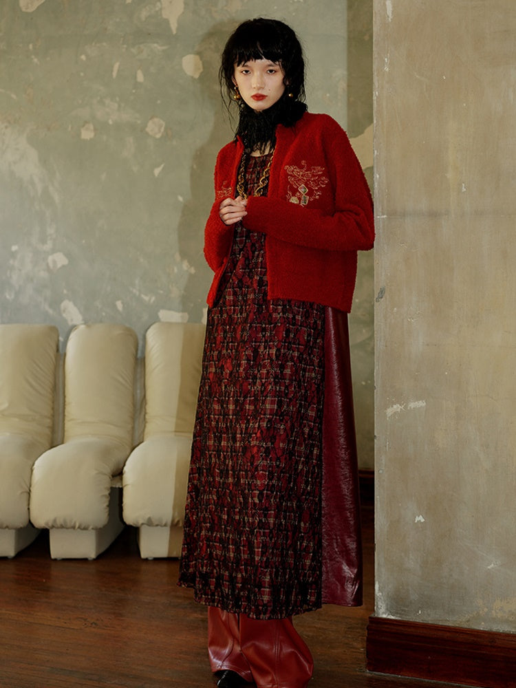 Lose Rückenless Lace Lather Design ärmelloses Kleid & Nackenkragen & Langarm