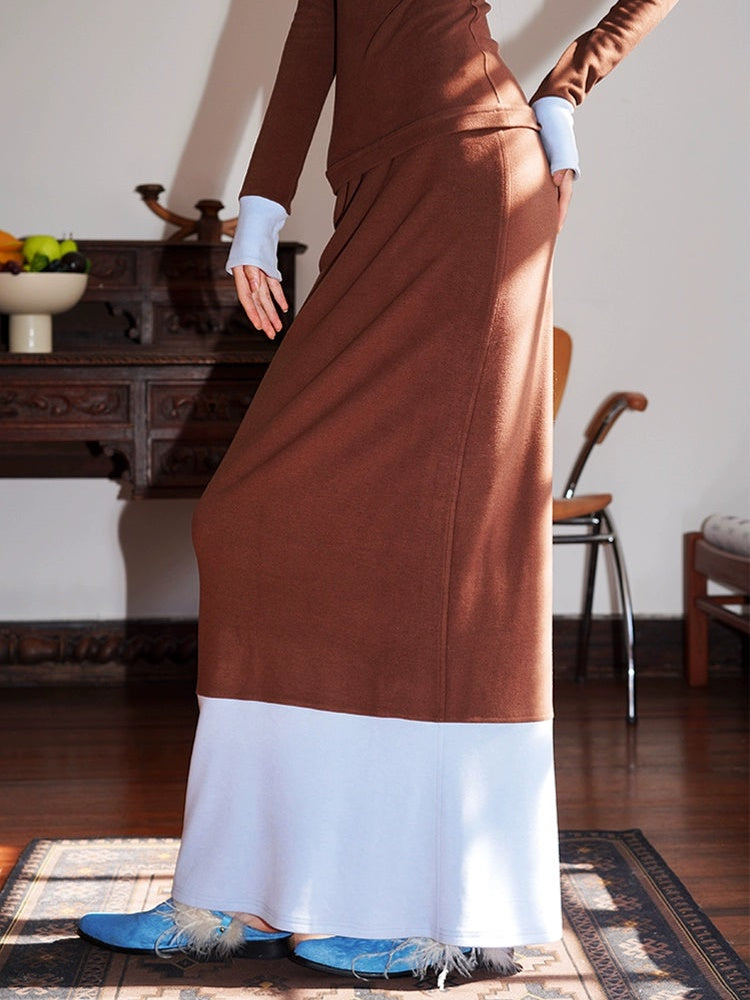 대비 컬러 긴 해협 치마