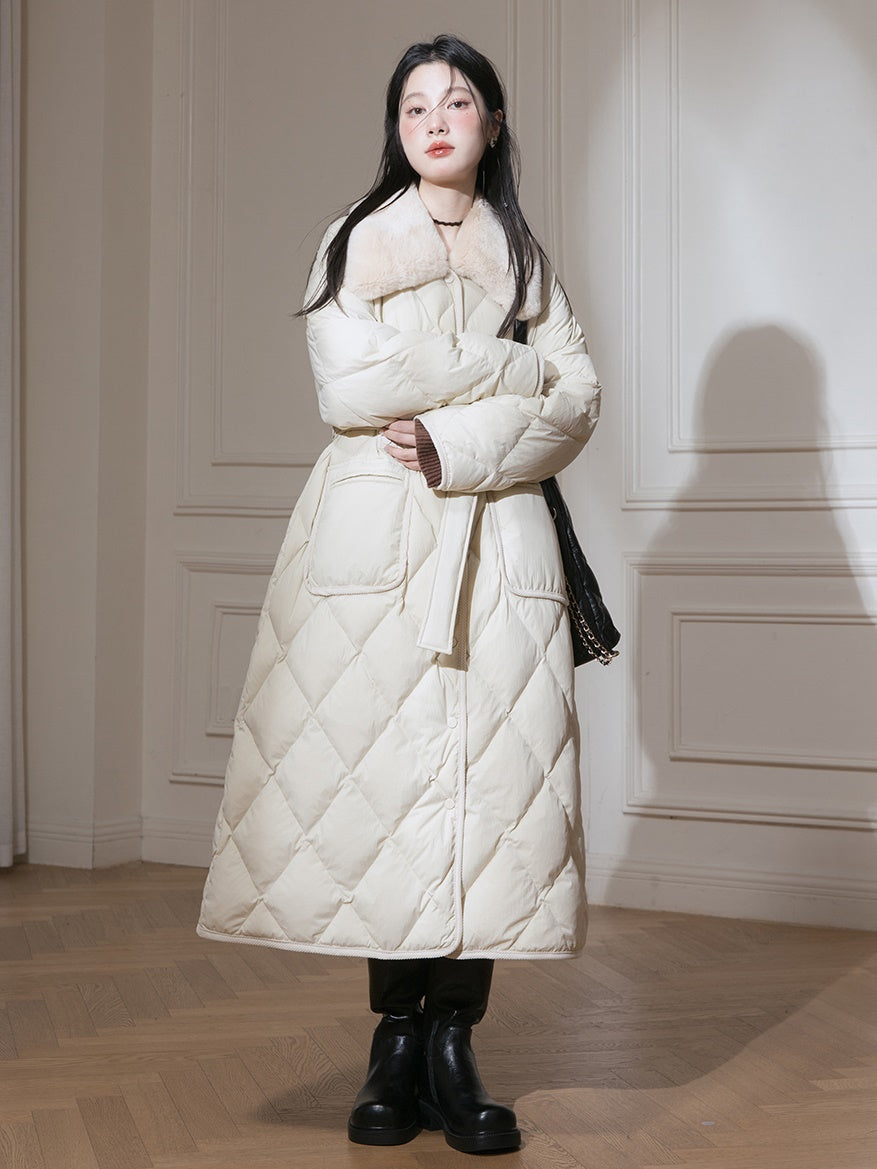 Fur Collar Diamond Stitch Down Coat