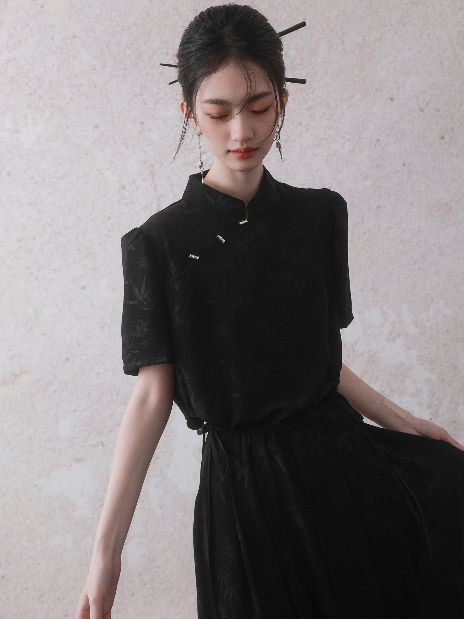 Bamboo Chinese Style Cropped Shirt & Long Skirt Set-Up