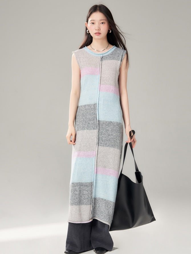 테두리 컬링 니트 짧은 숄 가디건 & 슬리브 벨스 원피스