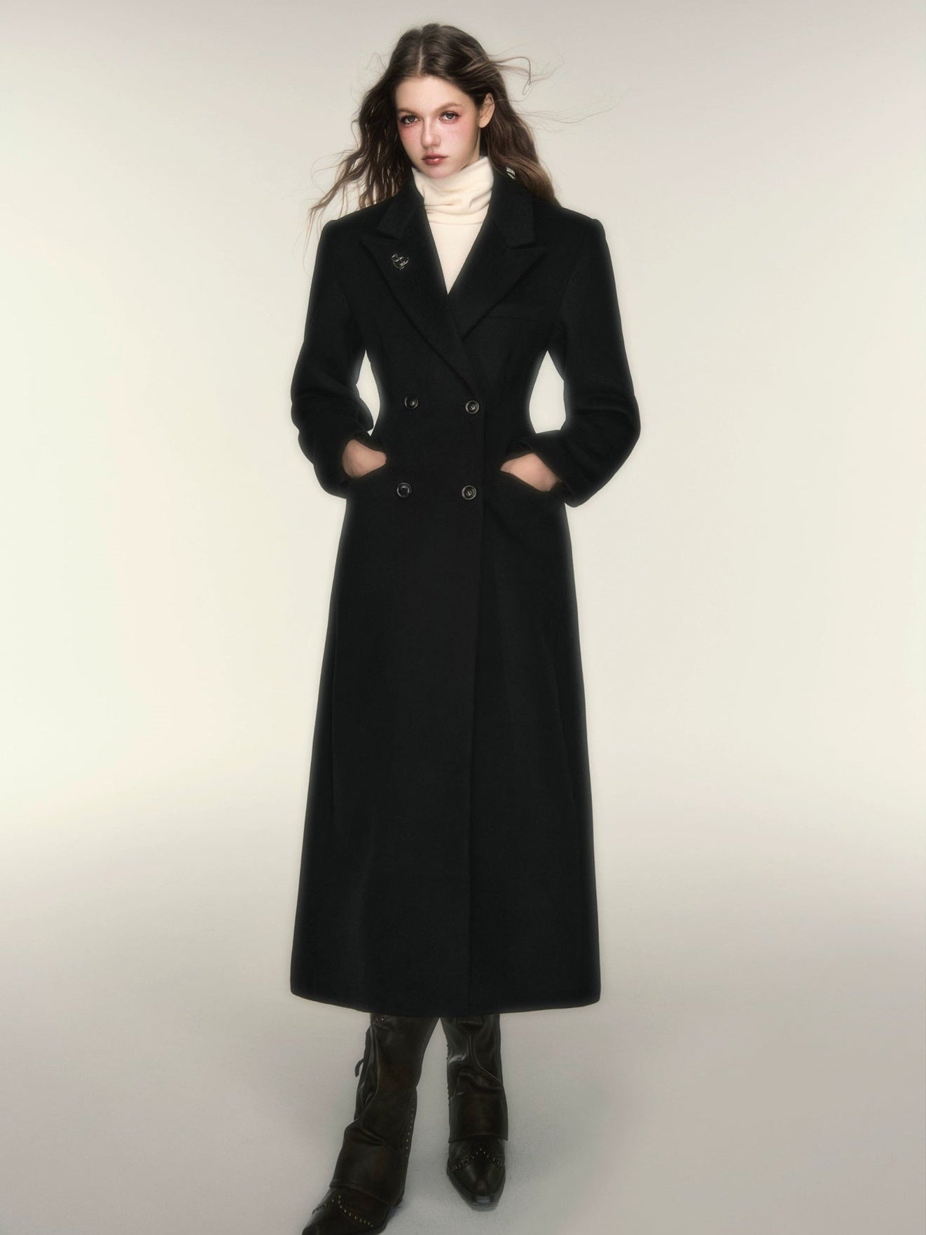 모래 시계 허리 더블 버튼 롱 코트