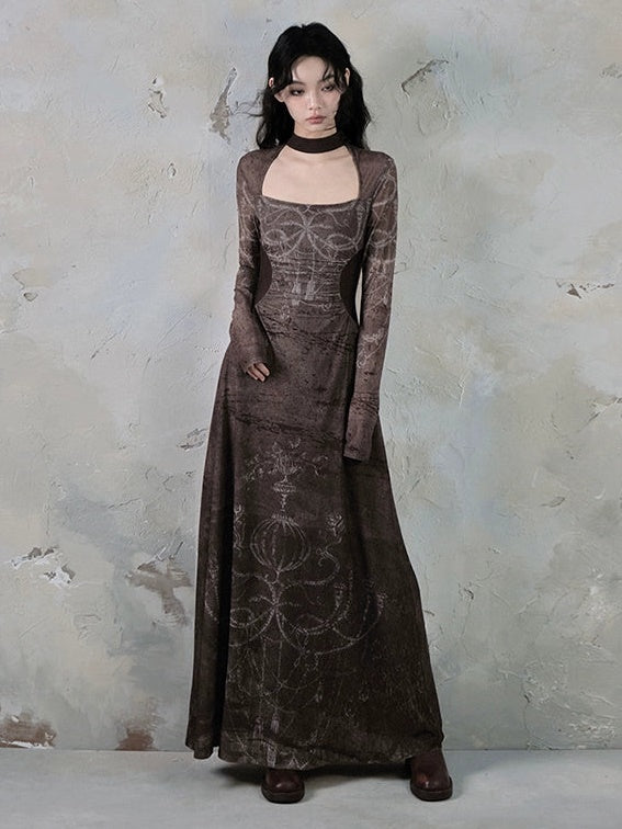 Taille imprimée Slim Long Robe