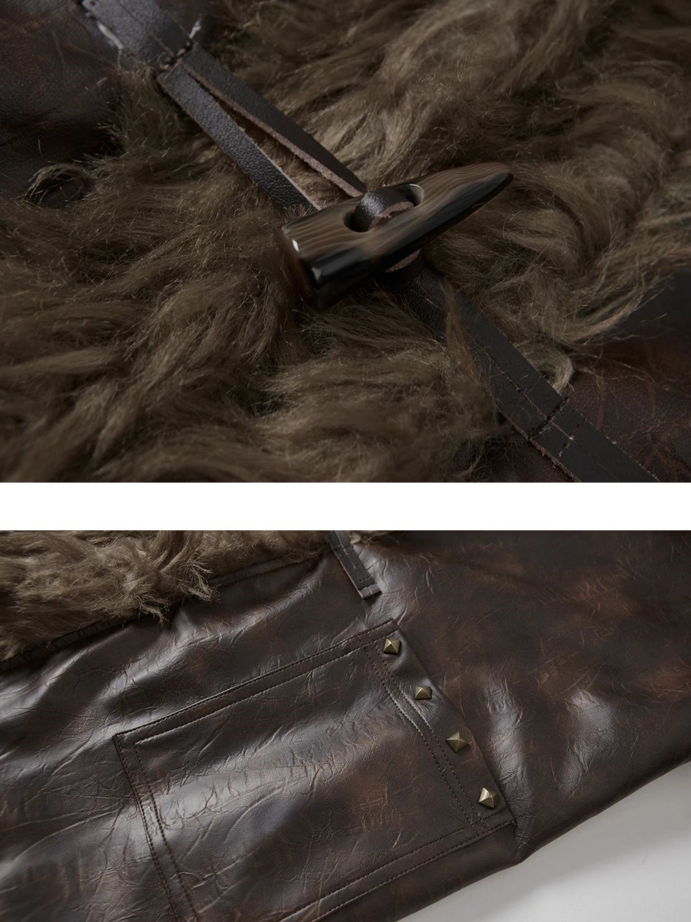 Loose Fur Stitch Leather Half Jacket
