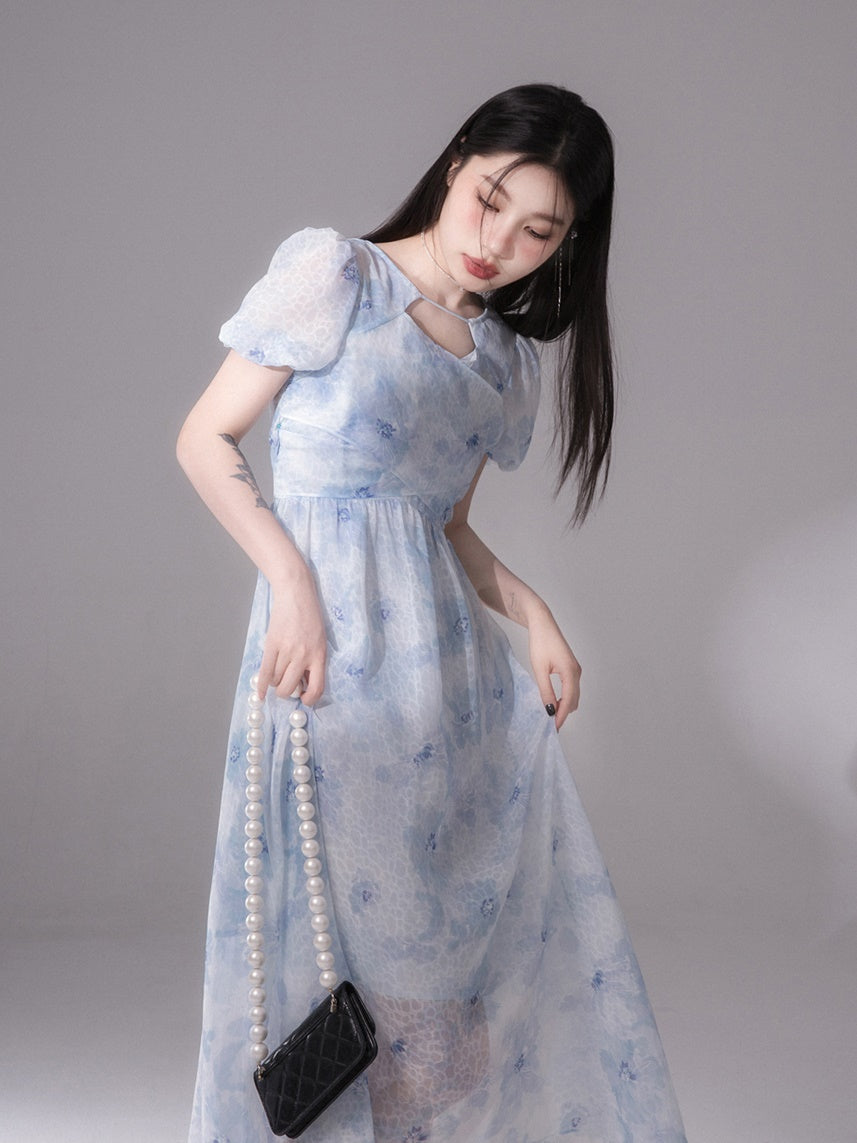 Fuzzy Printed Cross Chiffon One-piece