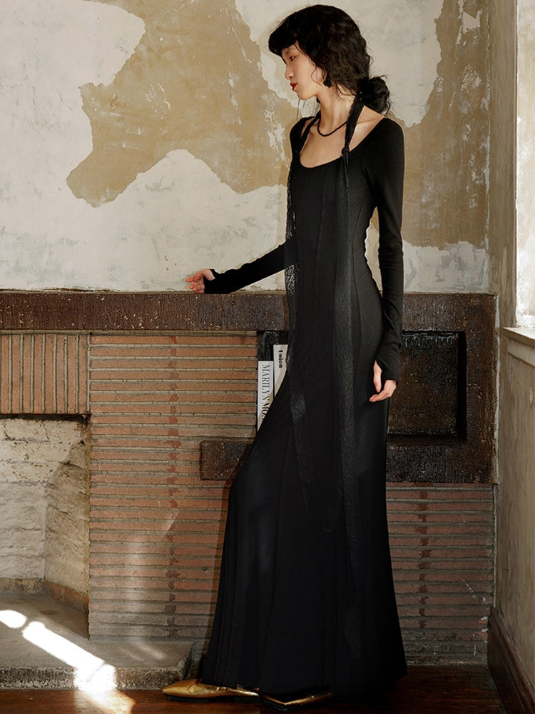 레이스를 훔친 슬림 장거리 박격 인어 드레스