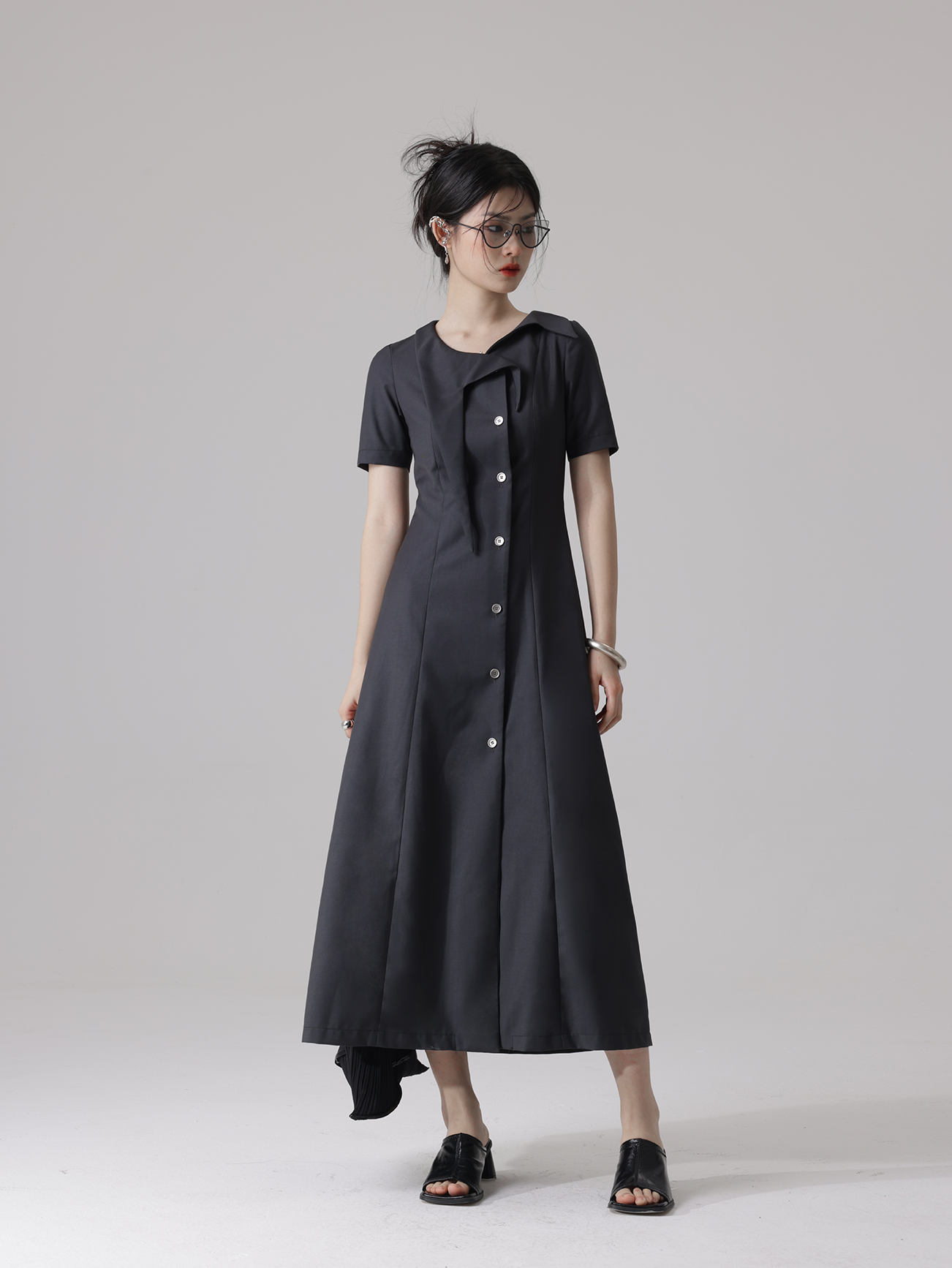 Futuristic Backless Lace-up Asymmetry Collar Dress