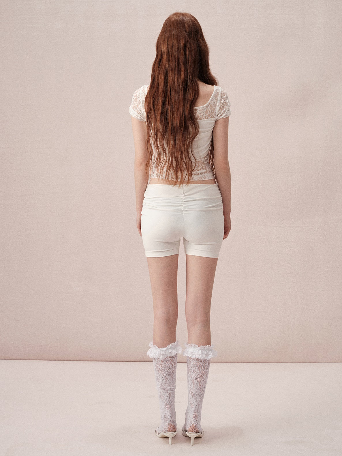 Lace Fake Two-piece Short-sleeved Top & Short Spats