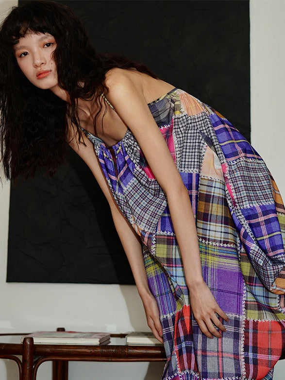 Multi Check Long Slip Dress