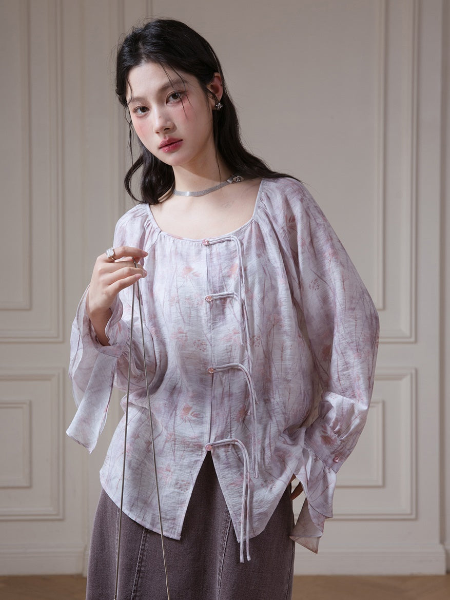 Chinese Floral Bell Sleeve Shirt