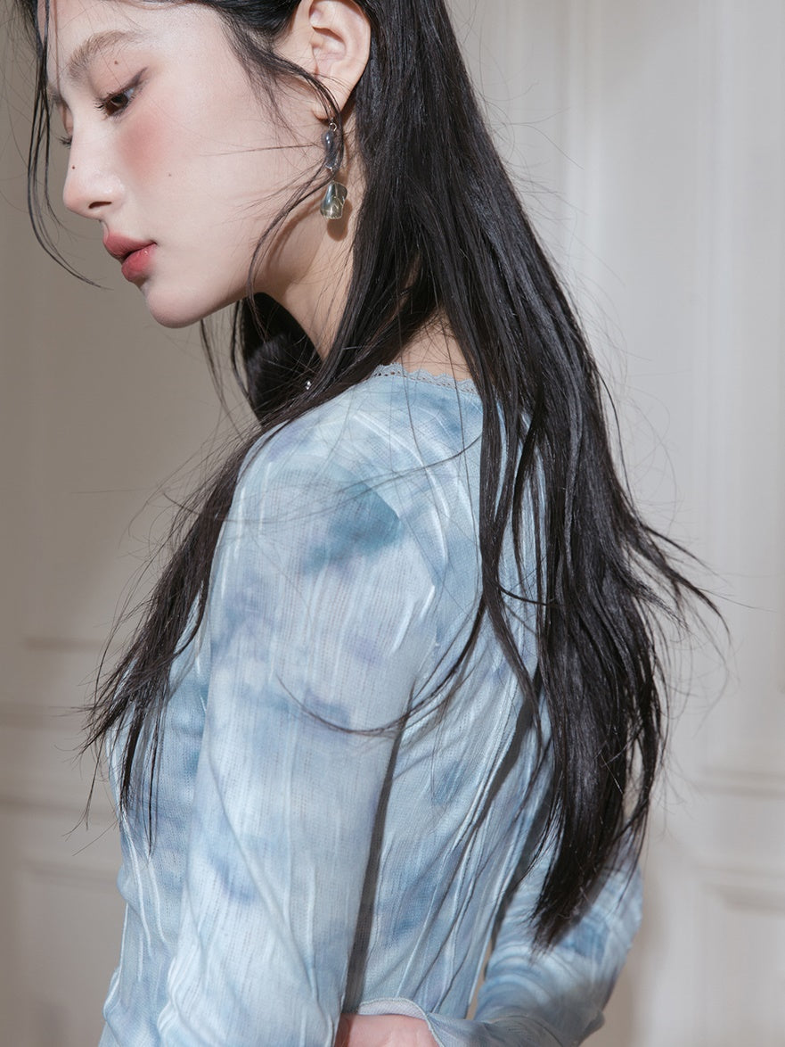 번지 인쇄 스트레치 타이트 드레스