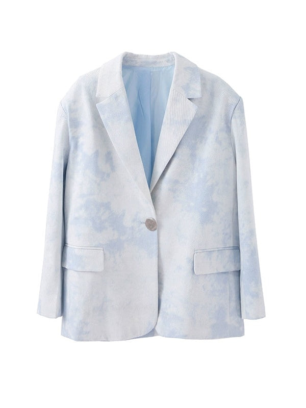 Faded Marble Design Loose Denim Jacket