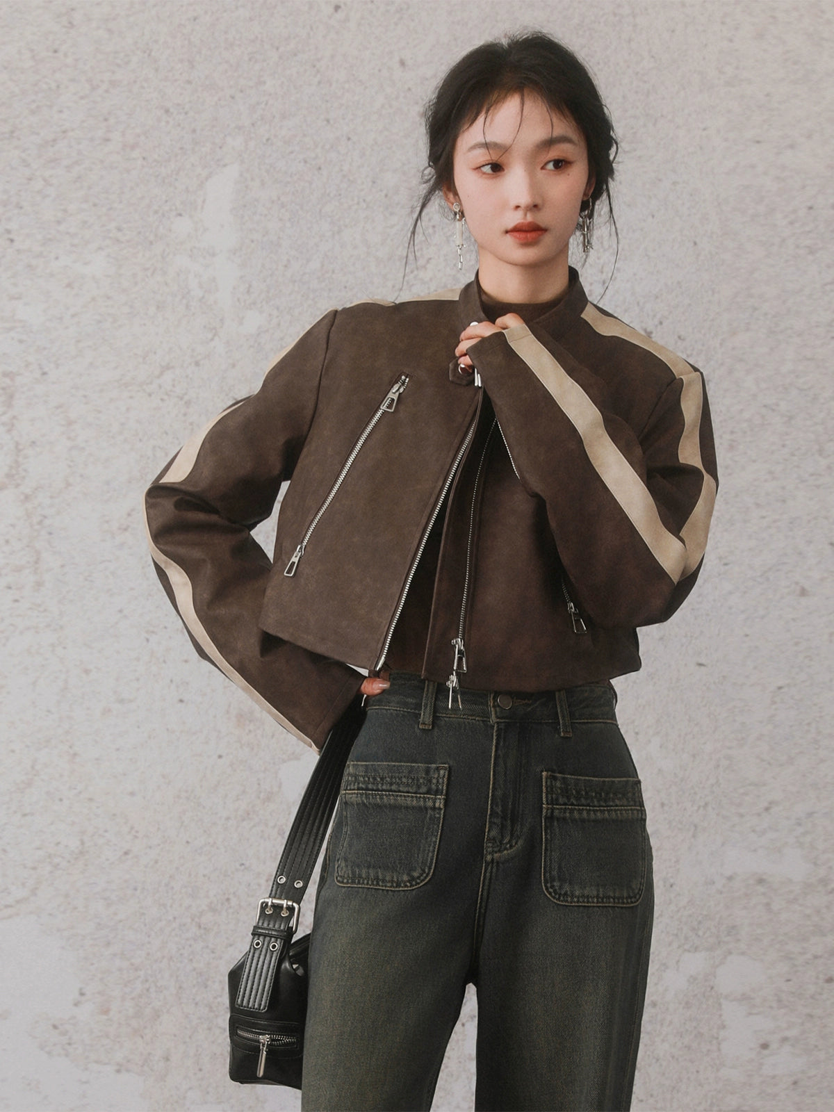Motorcycle Design Leather Short Jacket
