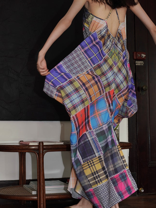 Multi Check Long Slip Dress