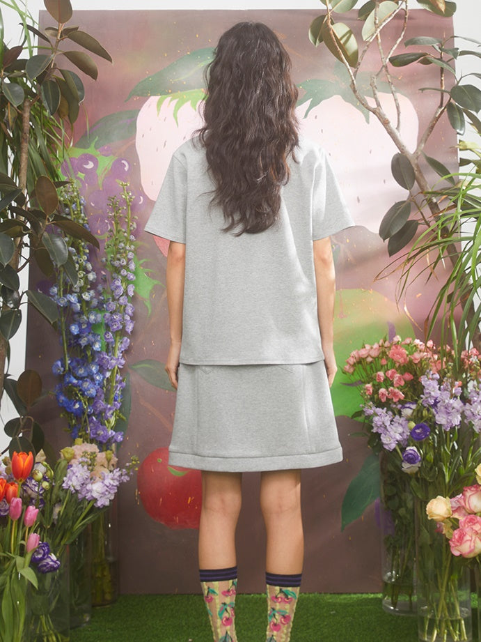 Retro Cherry Embroidery Gradient Loose T-shirt & Skirt