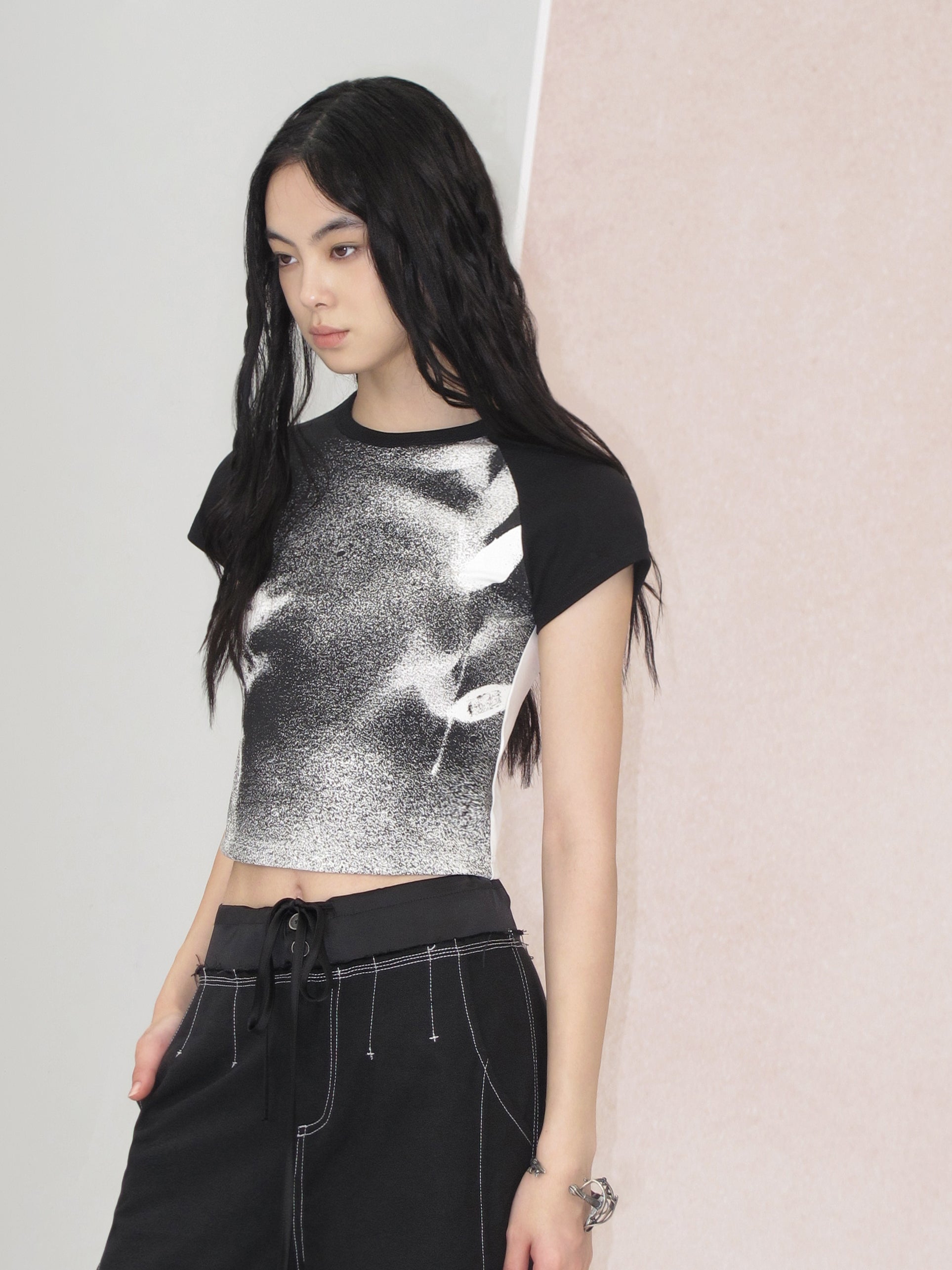 Shadow Flower Print Gradient T-shirt