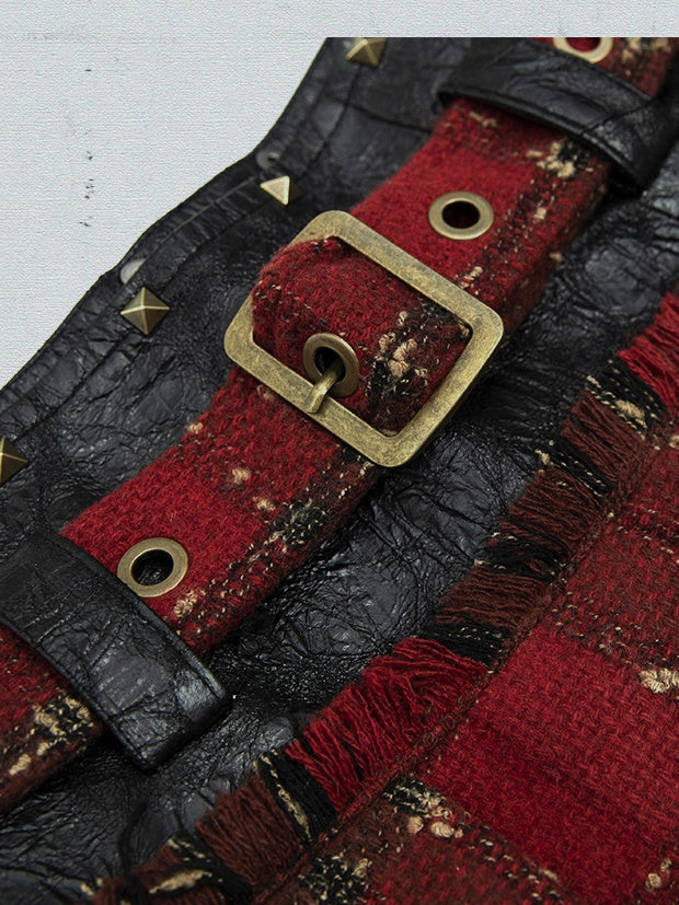 Punk Plaid Stitching Irregular Skirt