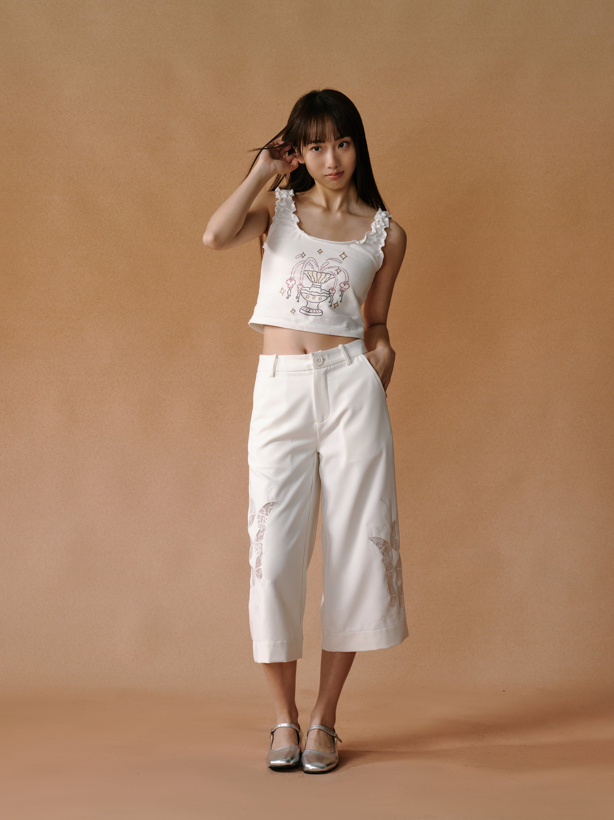 Butterfly Lace Hollow Gaucho Pants