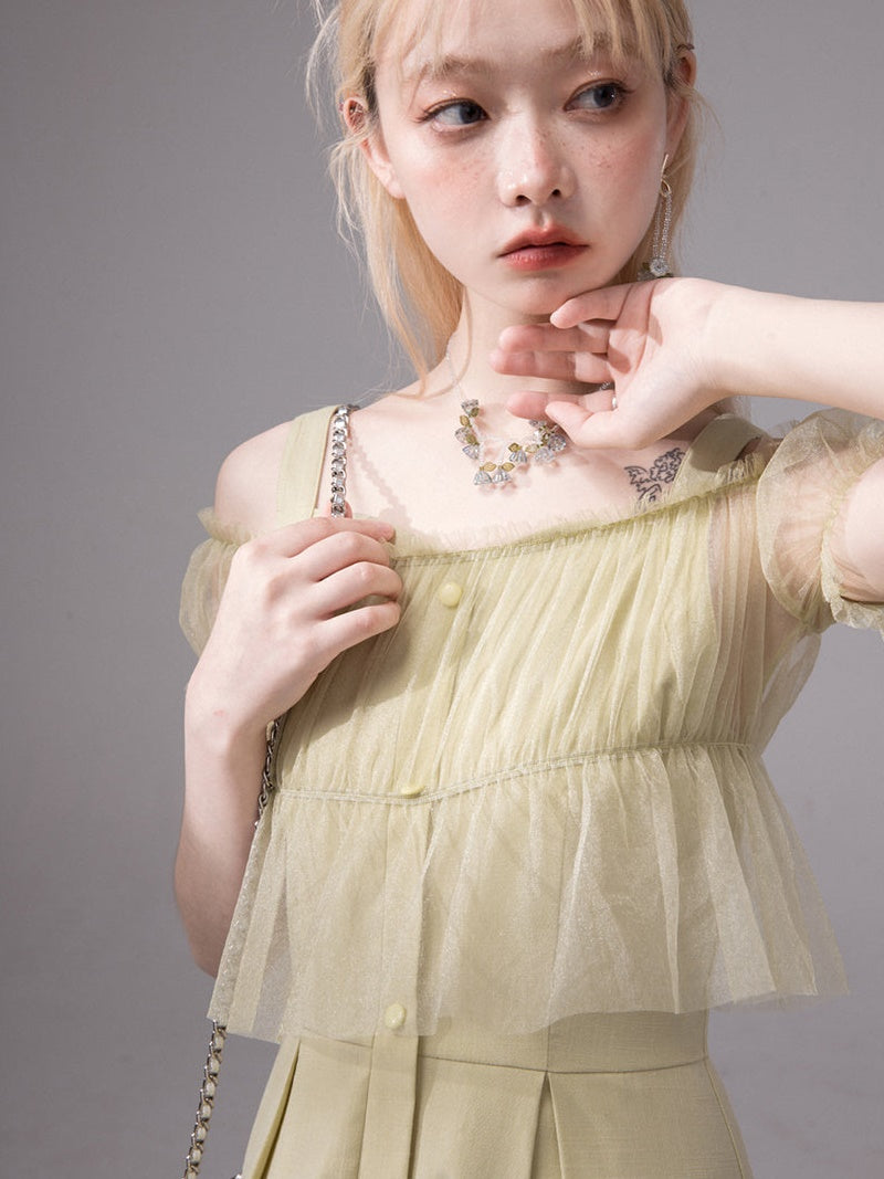 Mesh Sheer Top & Irregular Hem Sundress One-piece Set-up