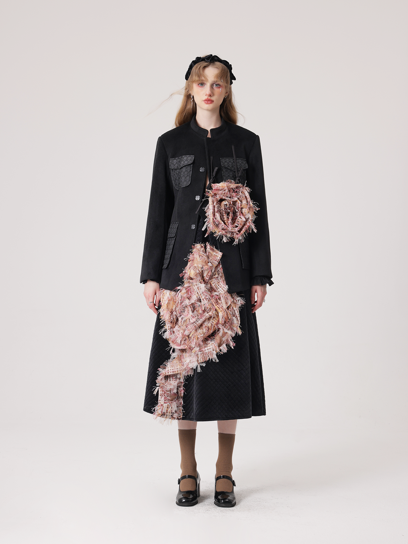 Rose Detachable Mid-mountain Collar Jacket