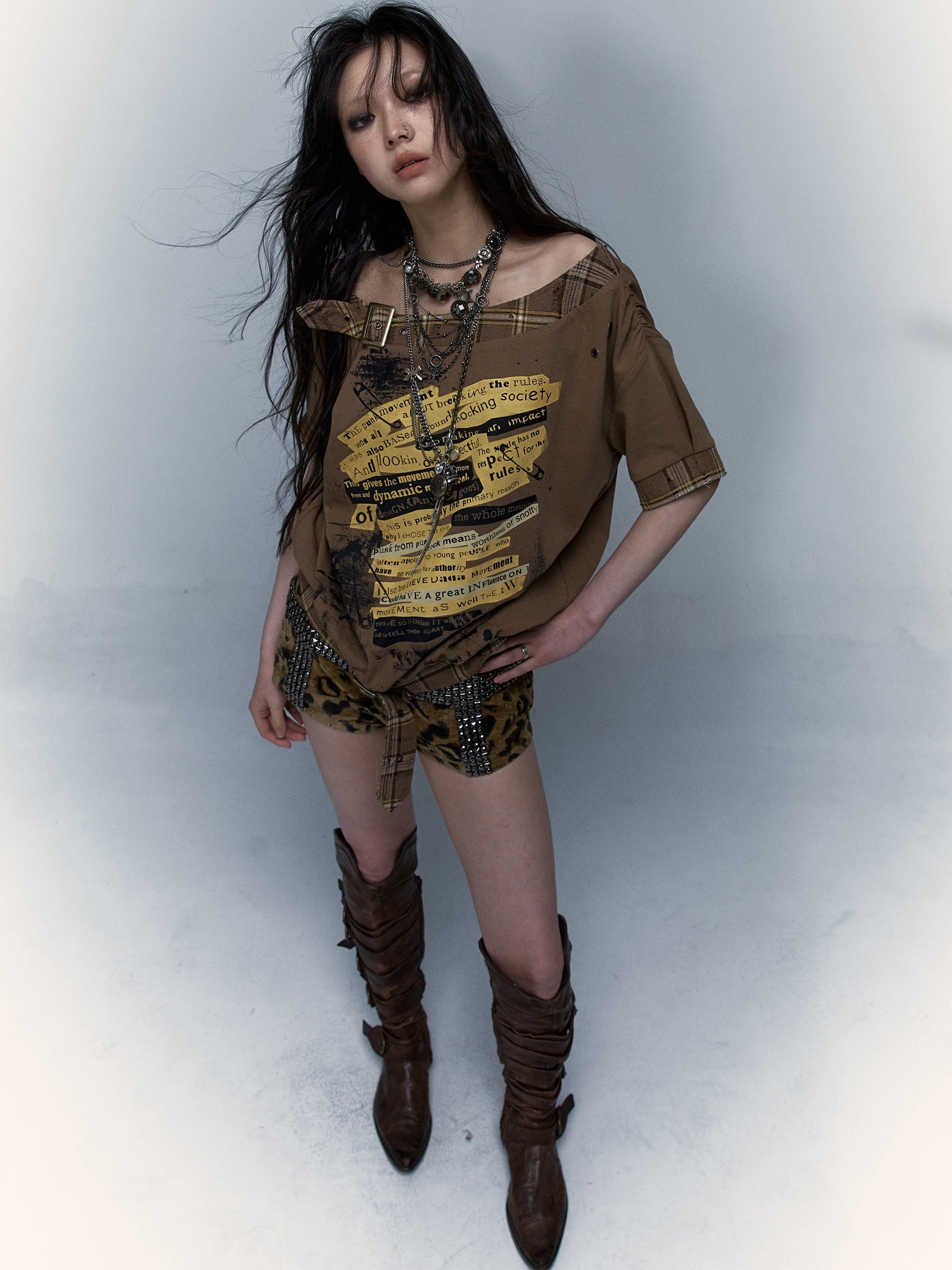 Rock Patchwork Printed Loose Short-sleeved T-shirt