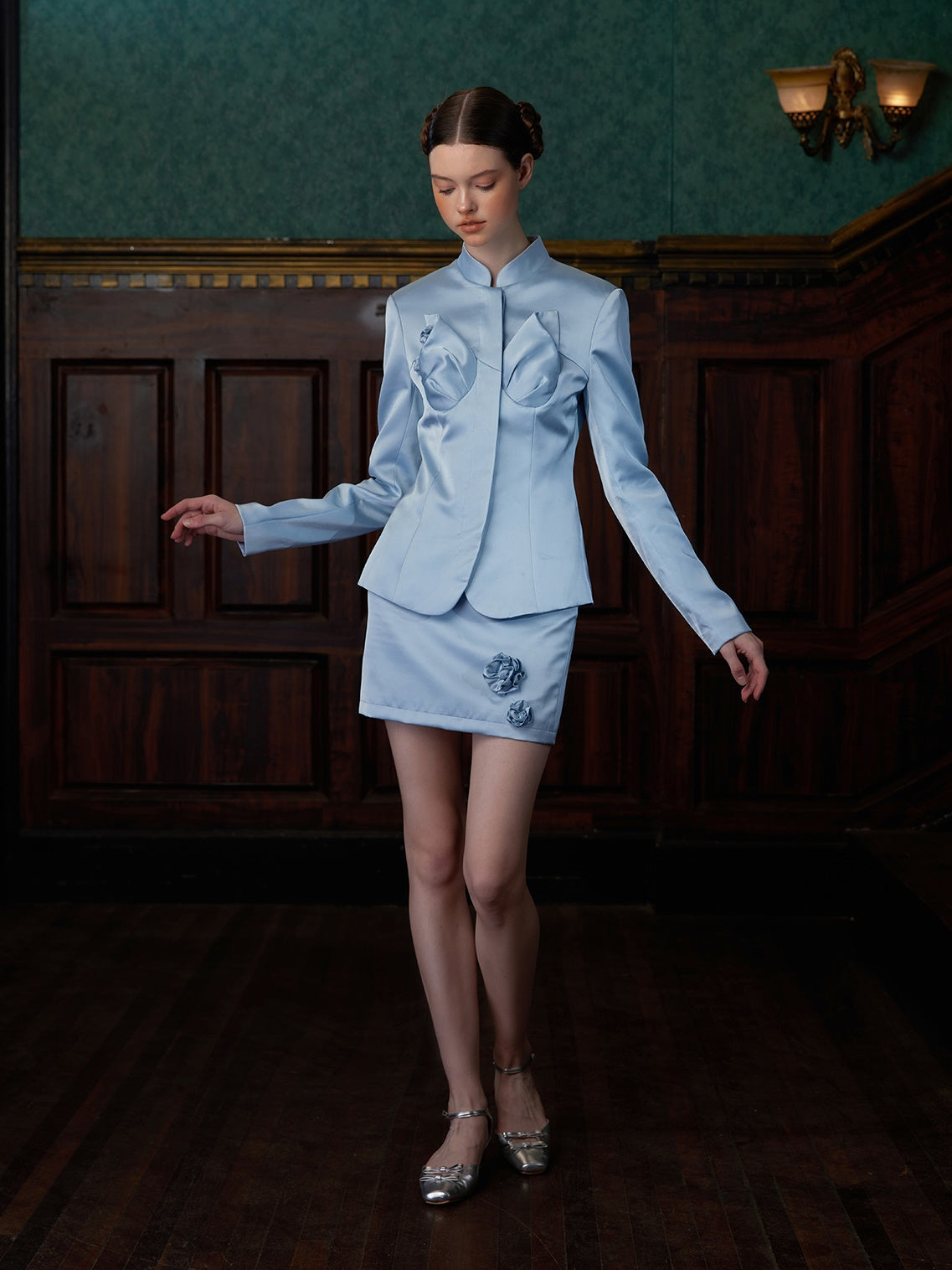 Dreidimensional Blumendesign Mao Kragenjacke & Rock